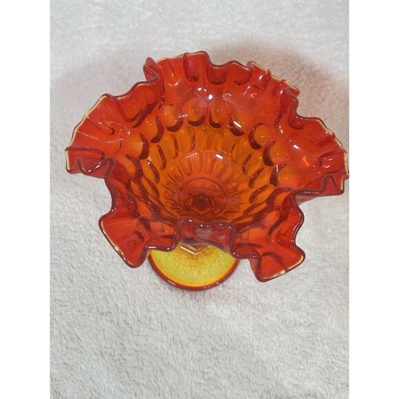 Fenton Orange Amberina Glass Thumbprint Compote Candy Dish UV reactive - Picture 2 of 10